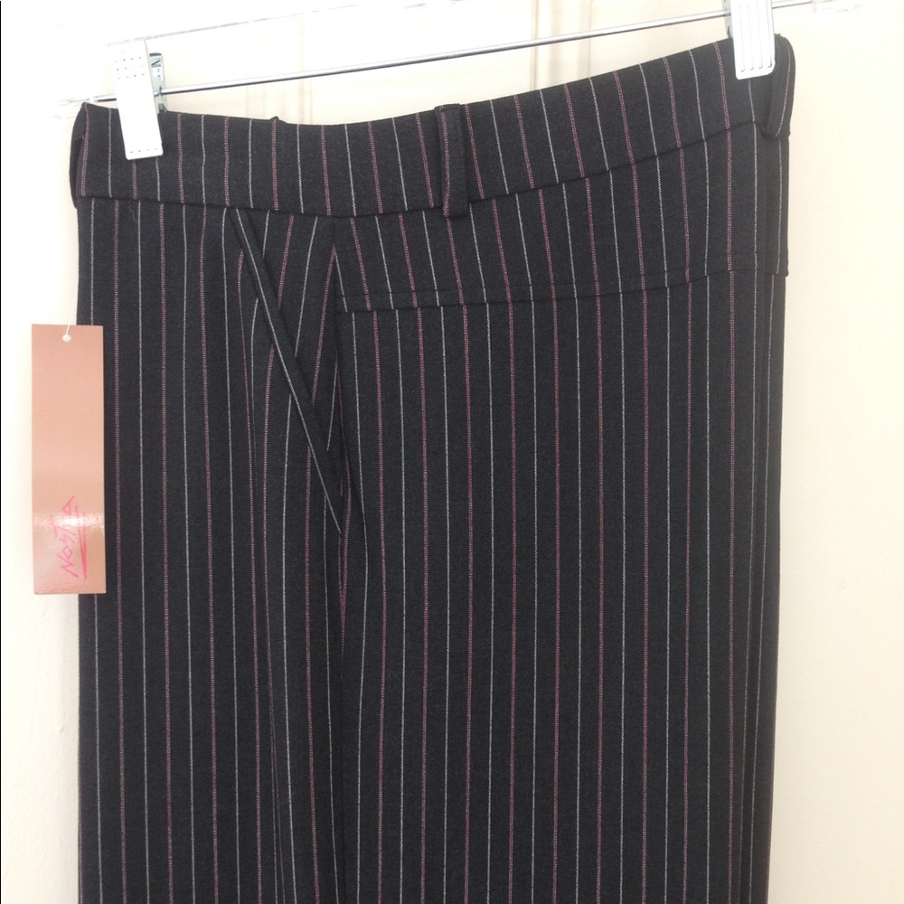 Grey Pin Strips Wide Ankle Career Dress Pants